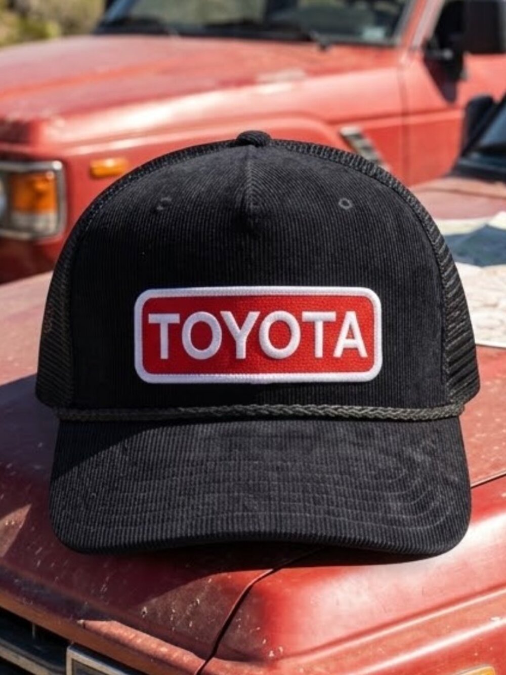 Retro Toyota Hat 4x4 Truck Vintage Patch Black Corduroy Rope Snapback Cap USA Ne